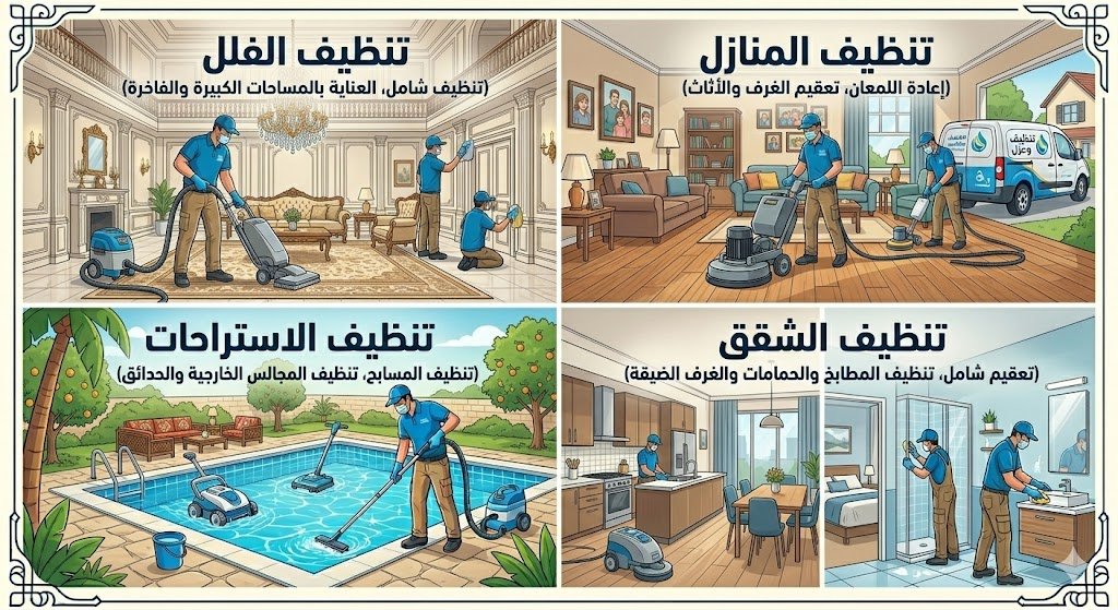 تنظيف منازل وشقق وفلل والاسترحات
